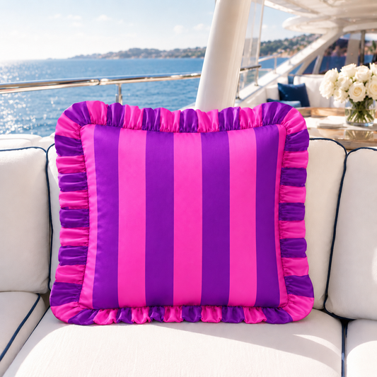 Cuscino Arredo con Rouches Righe Viola/Fucsia