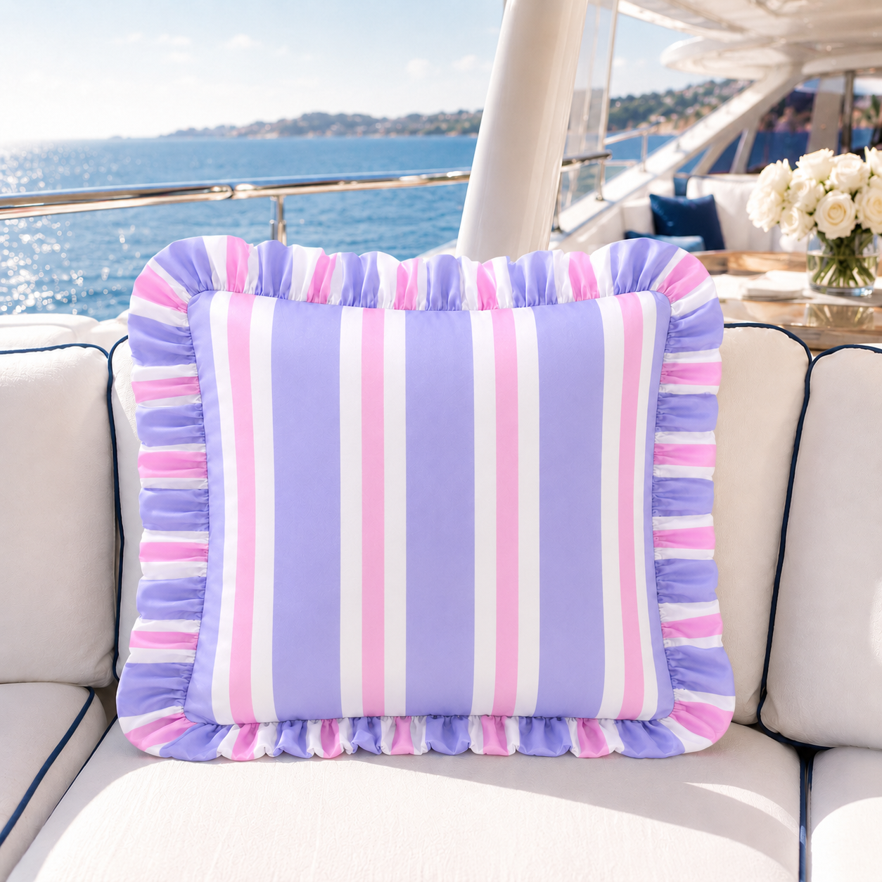 Cuscino Arredo con Rouches Mille Righe 10.