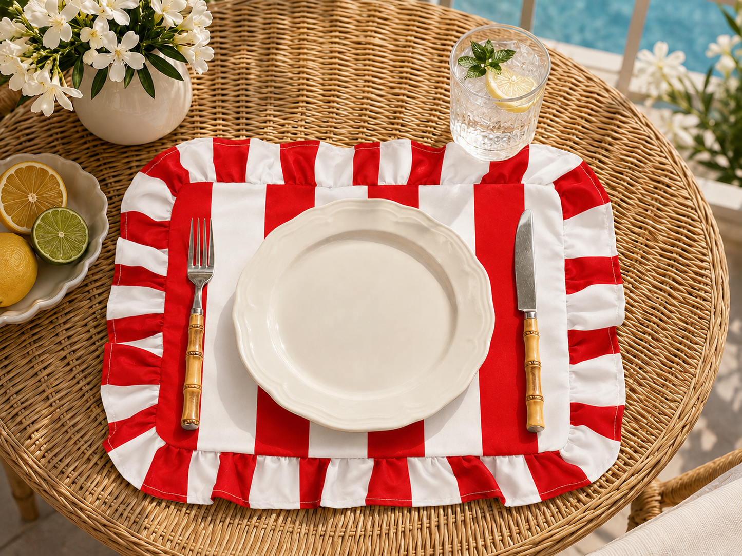 Tovagliette Americane con Rouches Righe Bianco/Rosso