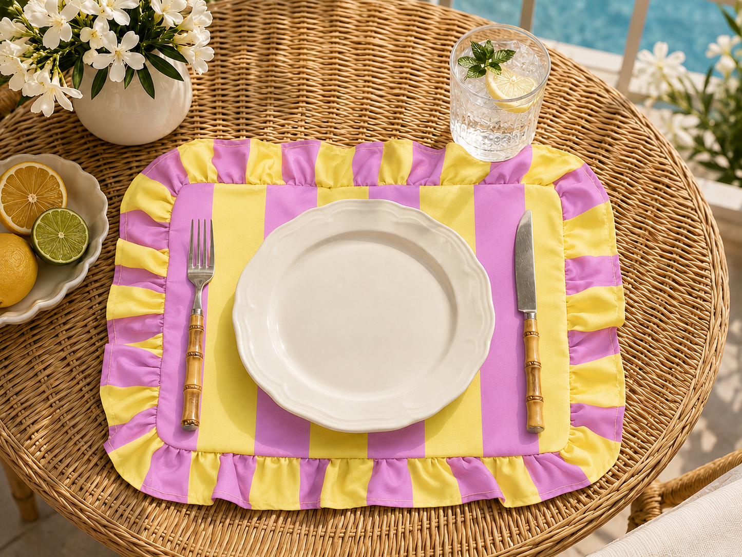 Tovagliette Americane con Rouches Righe Giallo/Lilla