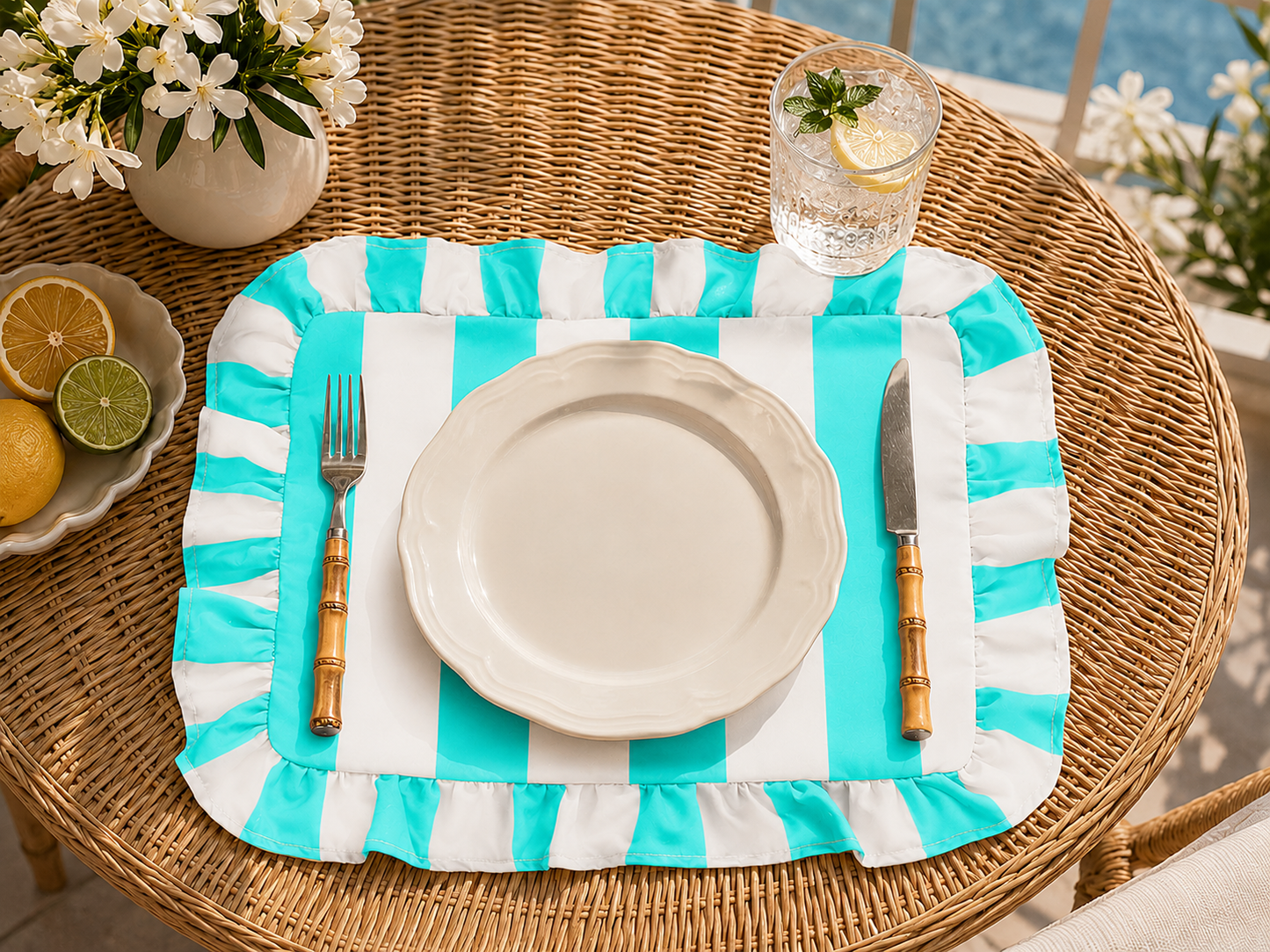 Tovagliette Americane con Rouches Righe Bianco/Tiffany