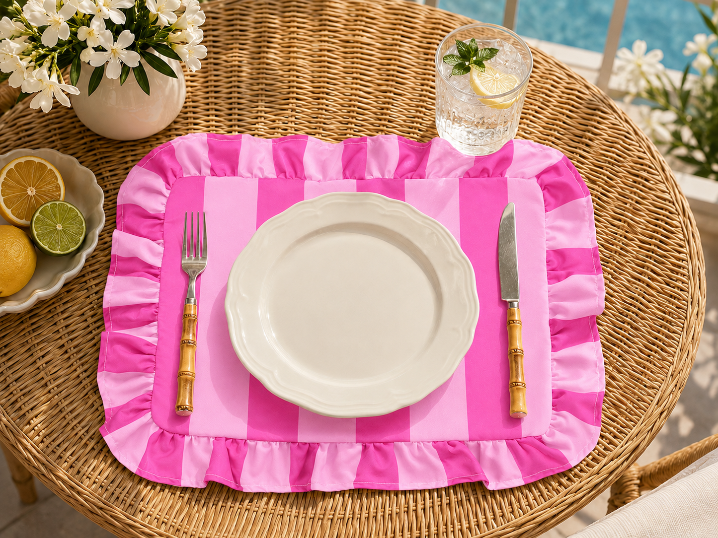 Tovagliette Americane con Rouches Righe Fucsia/Rosa