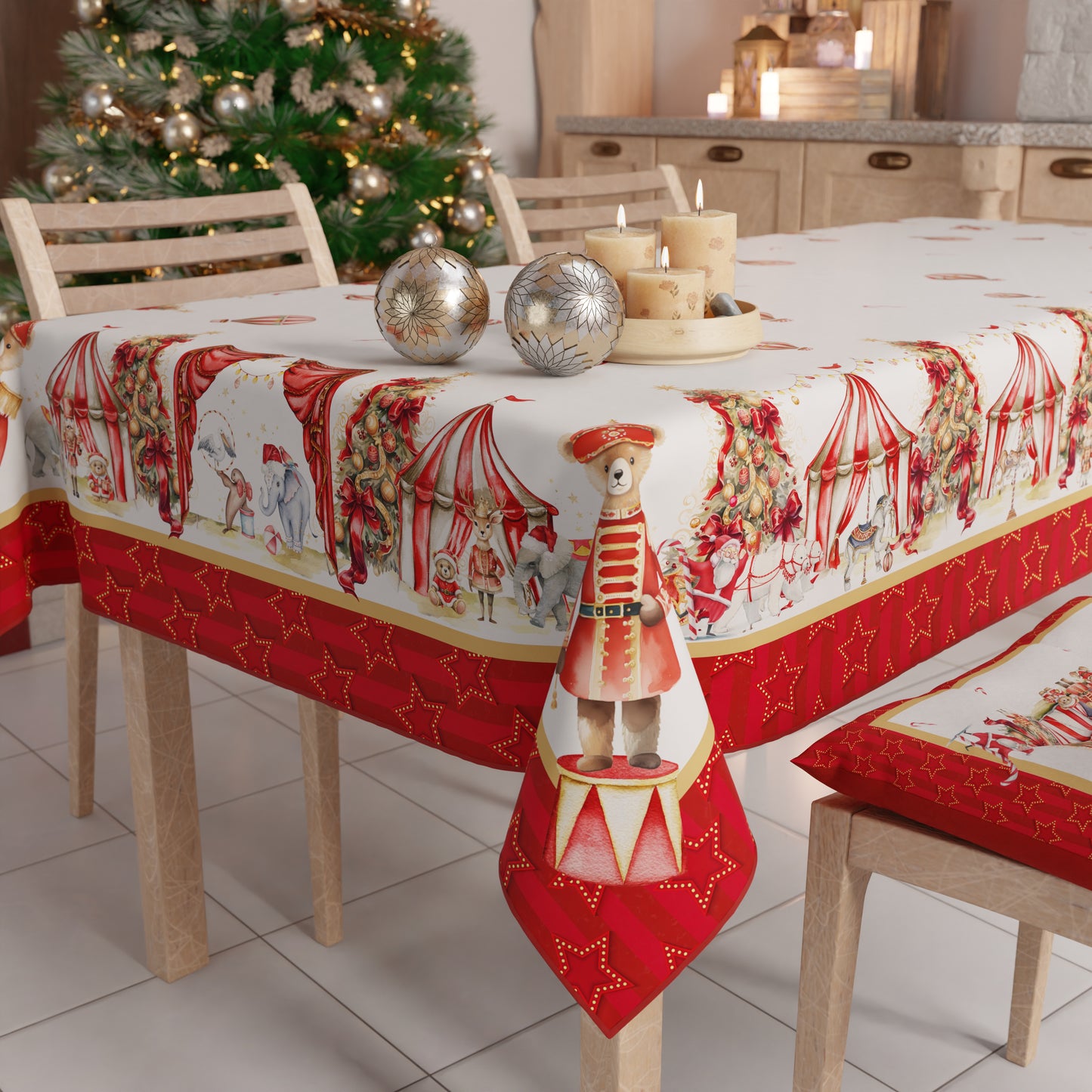 Nappe de Noël, Nappe de Table Anti-taches, Housse de Table de Cuisine Cirque