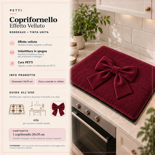 Coprifornello Cucina Tinta Unita in Velluto Bordeaux