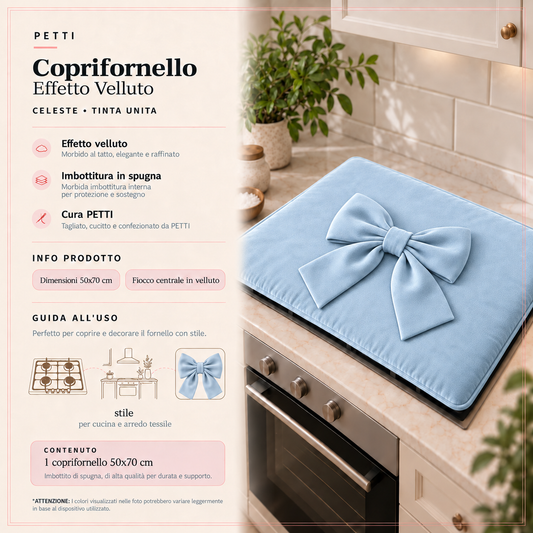 Coprifornello Cucina Tinta Unita in Velluto Celeste