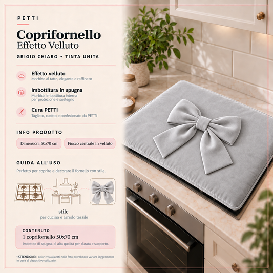 Coprifornello Cucina Tinta Unita in Velluto Grigio Chiaro