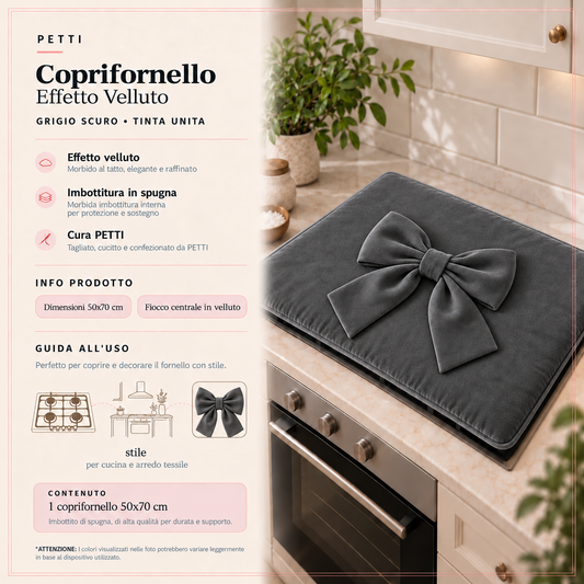 Coprifornello Cucina Tinta Unita in Velluto Grigio Scuro