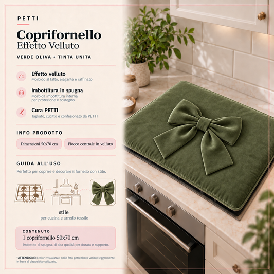 Coprifornello Cucina Tinta Unita in Velluto Verde Oliva