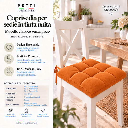 Cuscini per Sedie Coprisedia Shabby Chic Tinta Unita Arancio