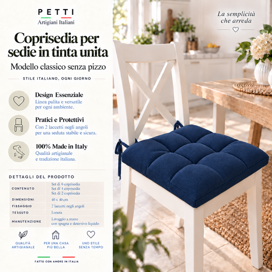 Cuscini per Sedie Coprisedia Shabby Chic Tinta Unita Blu Notte