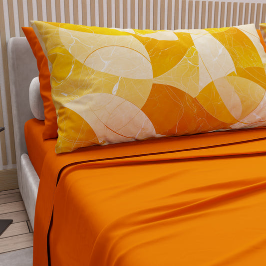 Lenzuola in Cotone, Completo Letto con Federe in Stampa Digitale Geo Cerchio Arancione