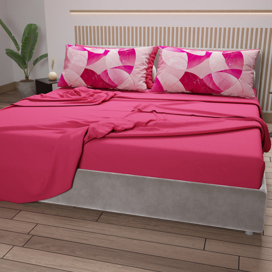 Lenzuola in Cotone, Completo Letto con Federe in Stampa Digitale Geo Cerchio Fucsia