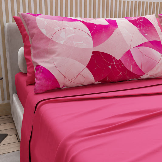 Lenzuola in Cotone, Completo Letto con Federe in Stampa Digitale Geo Cerchio Fucsia