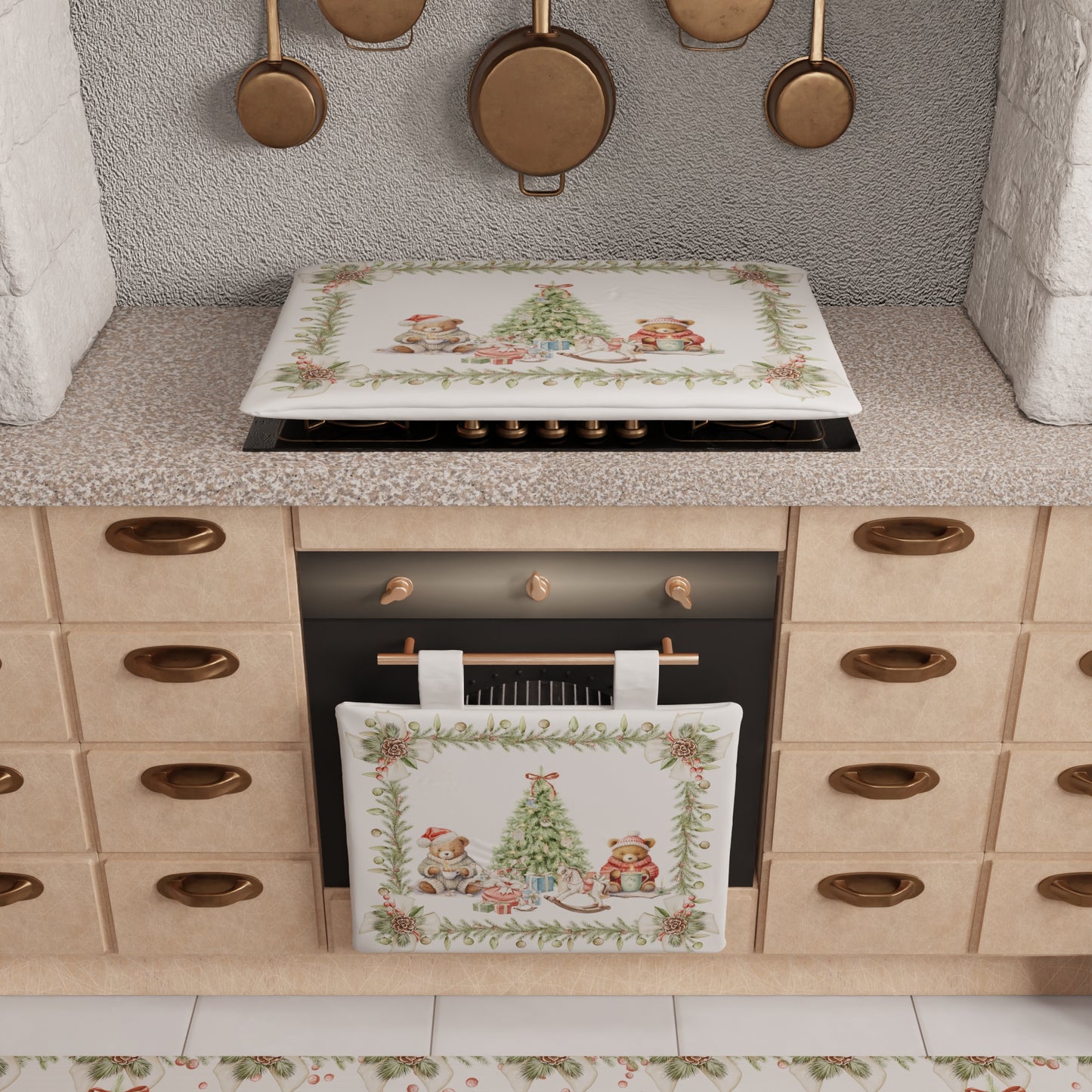 Housse de Cuisinière de Noël Housse de Feu Cuisine en Impression Numérique Xmas Bears