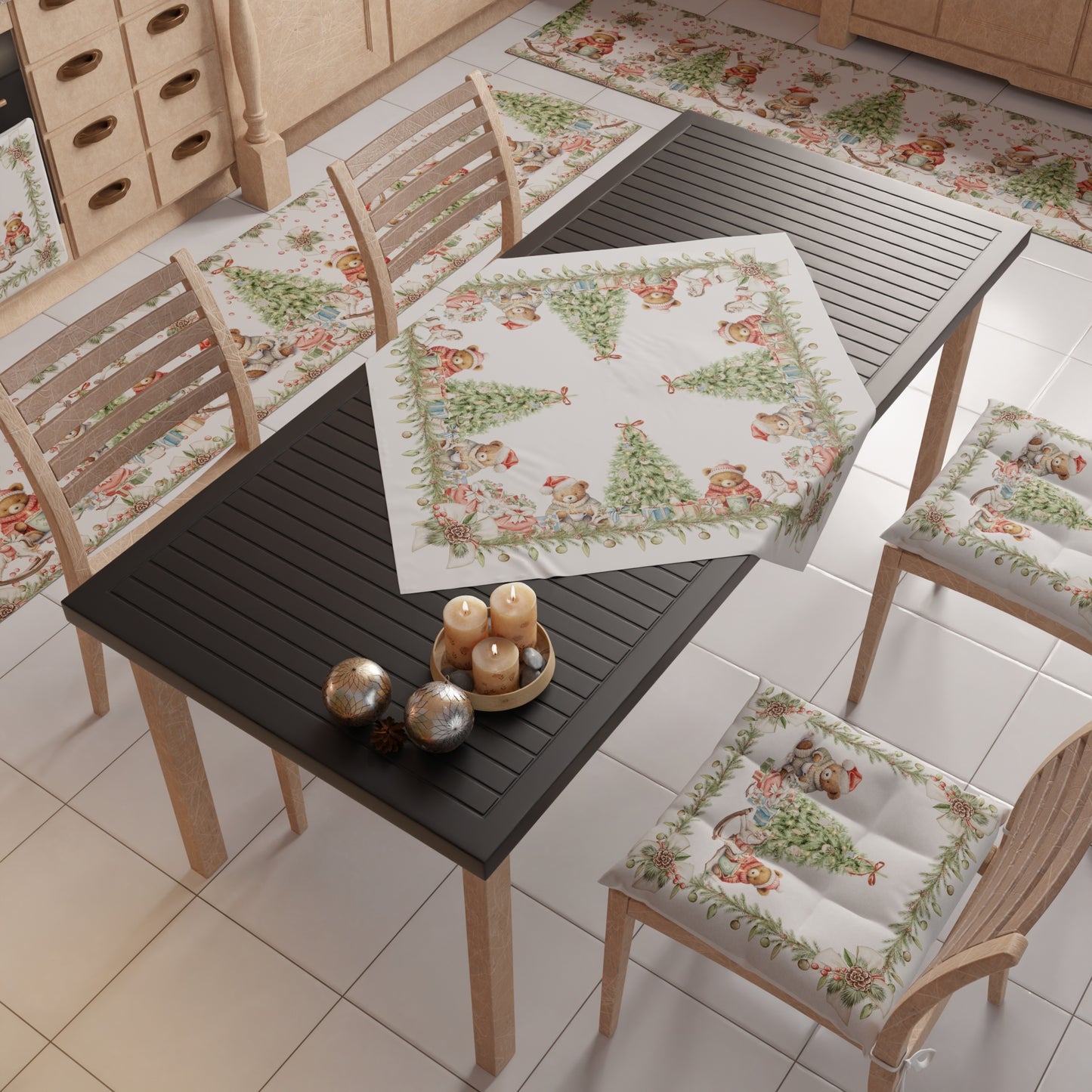Centre de table de Noël pour cuisine en impression numérique Xmas Ours
