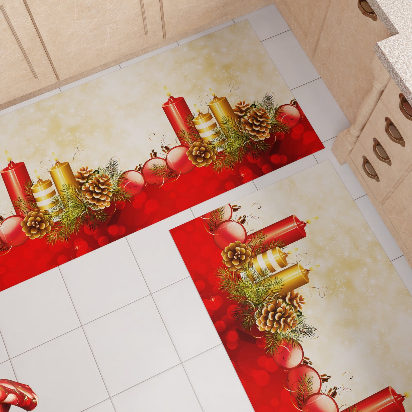 Tapis de cuisine de Noël antidérapant Couloir de cuisine de Noël lavable, Bougies