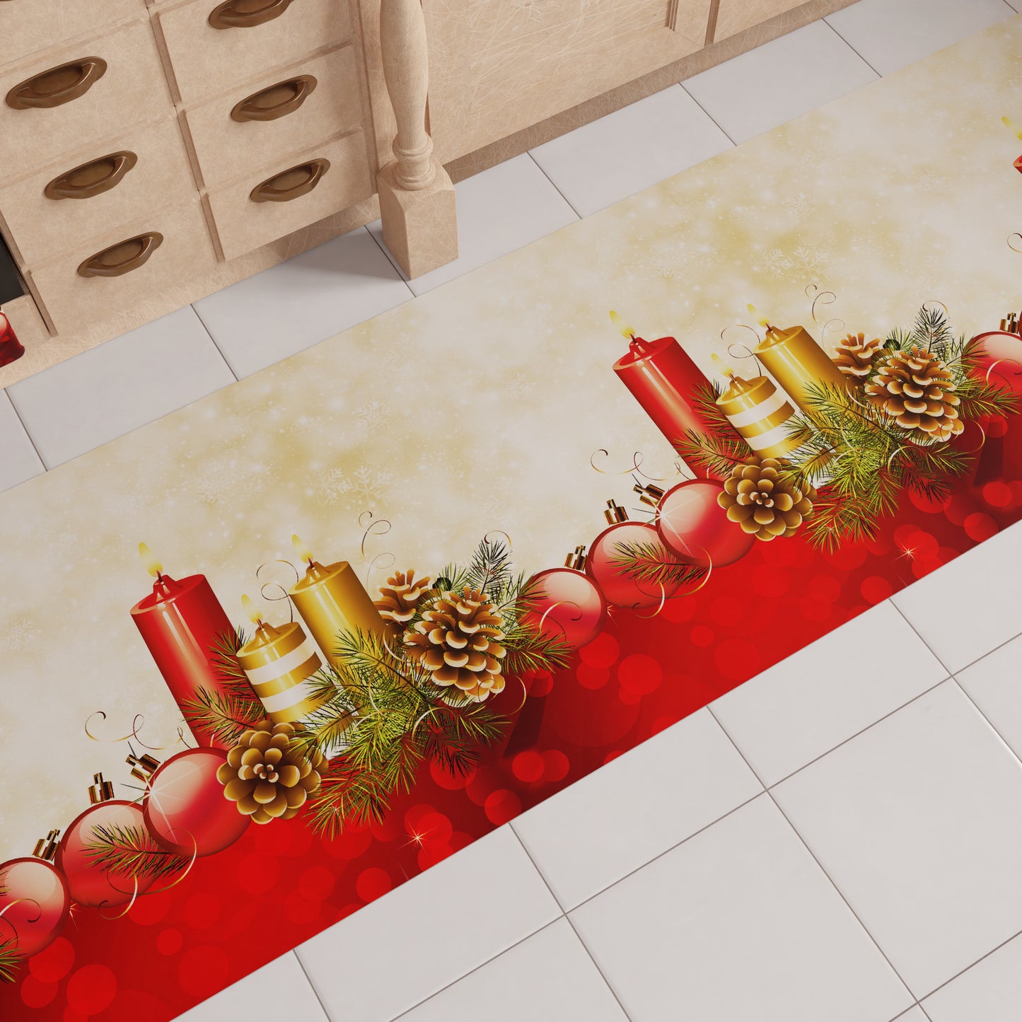 Tapis de cuisine de Noël antidérapant Couloir de cuisine de Noël lavable, Bougies