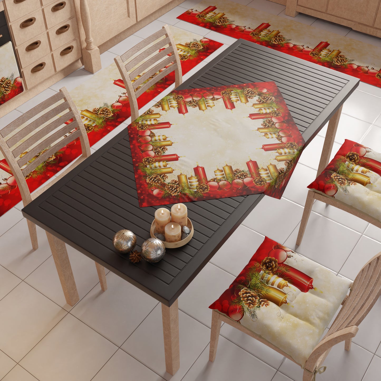 Christmas Centerpiece for Kitchen in Digital Print Candles