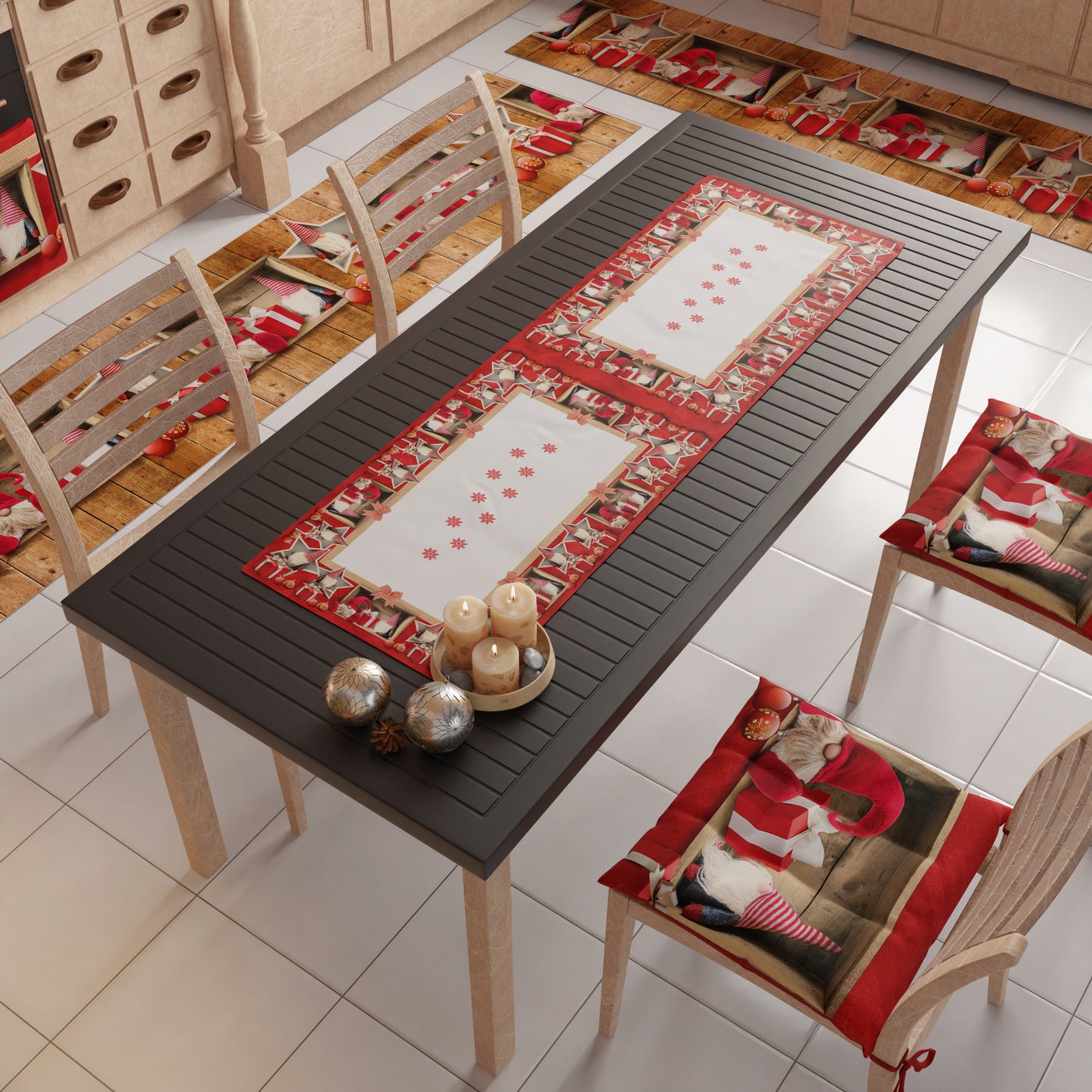 Christmas Table Runner, Christmas Table Runner Tablecloth, Elf Kitchen Runner