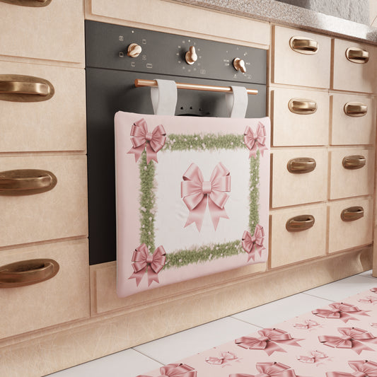 Copriforno Natalizio per Cucina in Stampa Digitale Fiocco Rosa Piume
