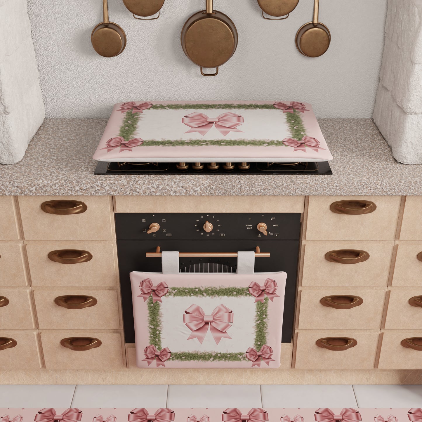 Copriforno Natalizio per Cucina in Stampa Digitale Fiocco Rosa Piume