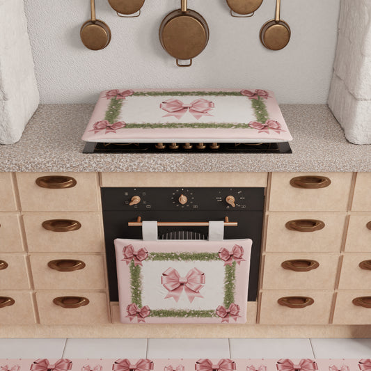 Coprifornello Natalizio Coprifuochi Cucina in Stampa Digitale Fiocco Rosa Piume