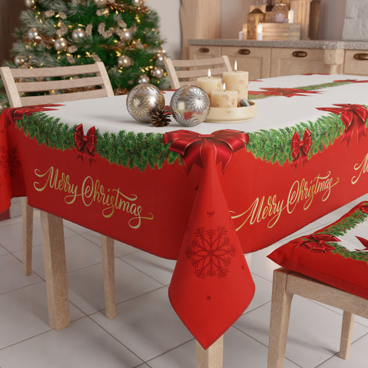 Tovaglia Natalizia Antimacchia Fiocco Rosso Copritavolo Natale Made in Italy | PETTI
