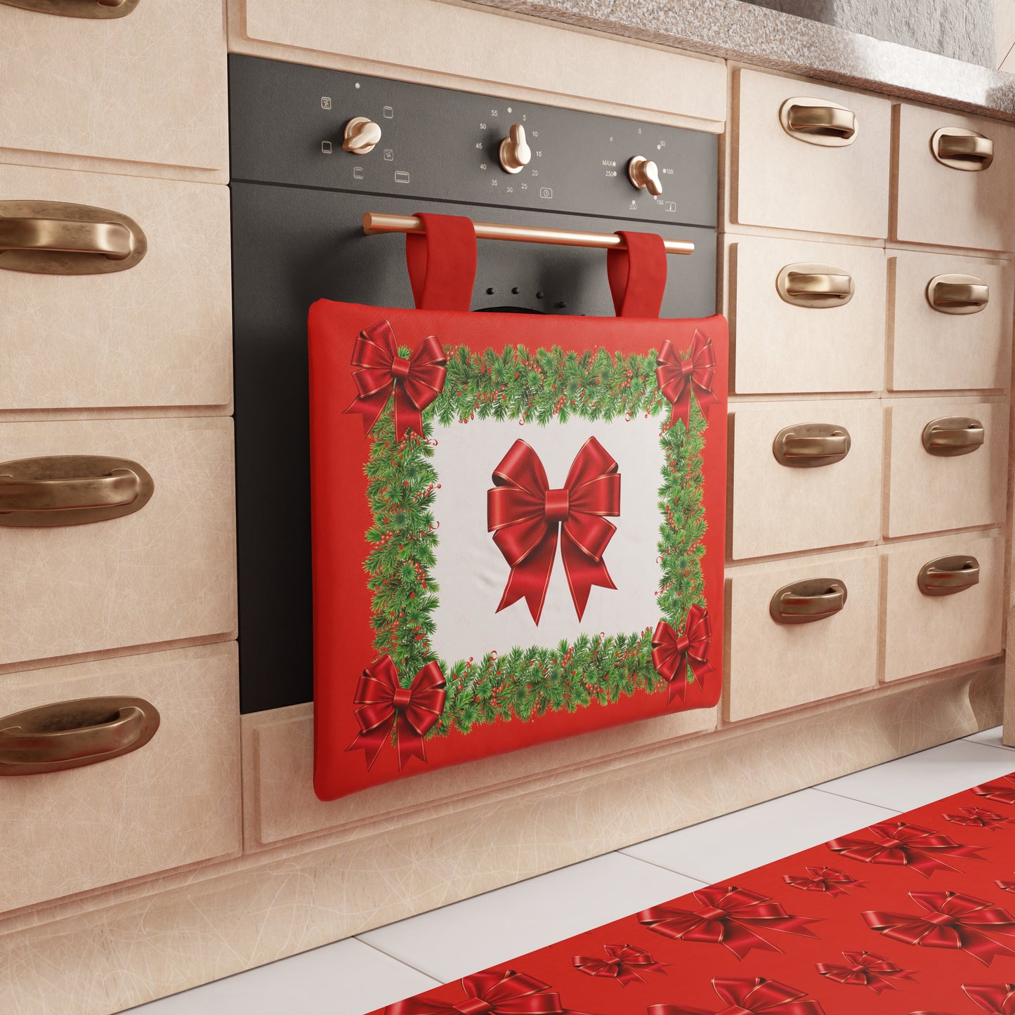 Housse de four de Noël pour cuisine en impression numérique Noeud Rouge
