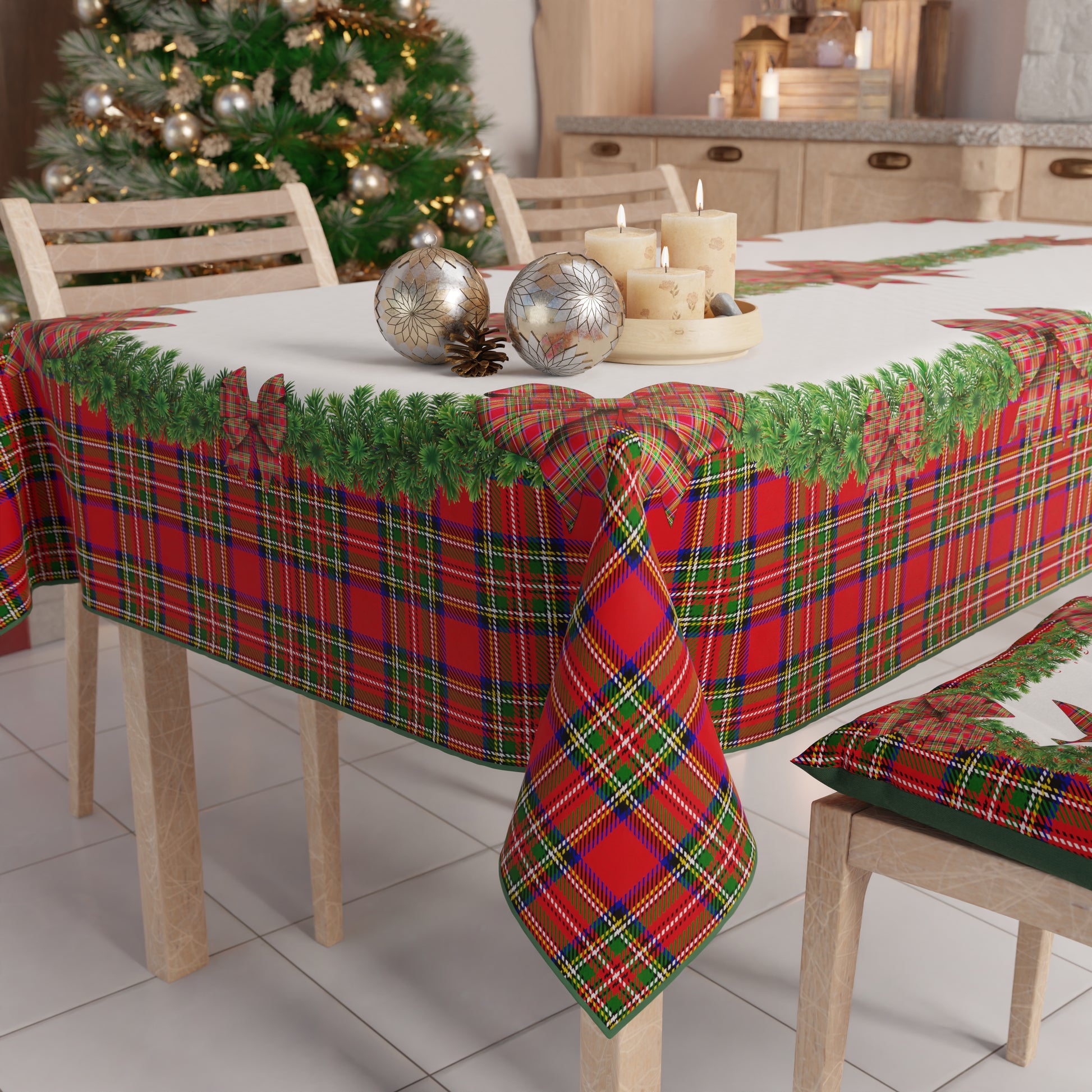Tovaglia Natalizia Antimacchia Fiocco Tartan Scozzese Natale Made in Italy | PETTI
