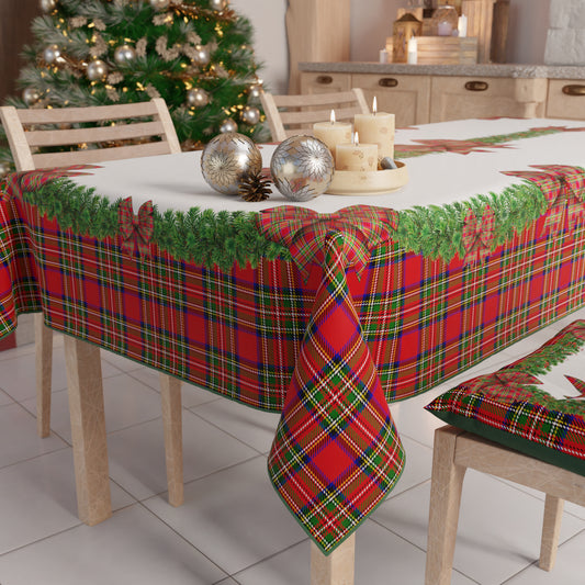 Tovaglia Natalizia Antimacchia Fiocco Tartan Scozzese Natale Made in Italy | PETTI