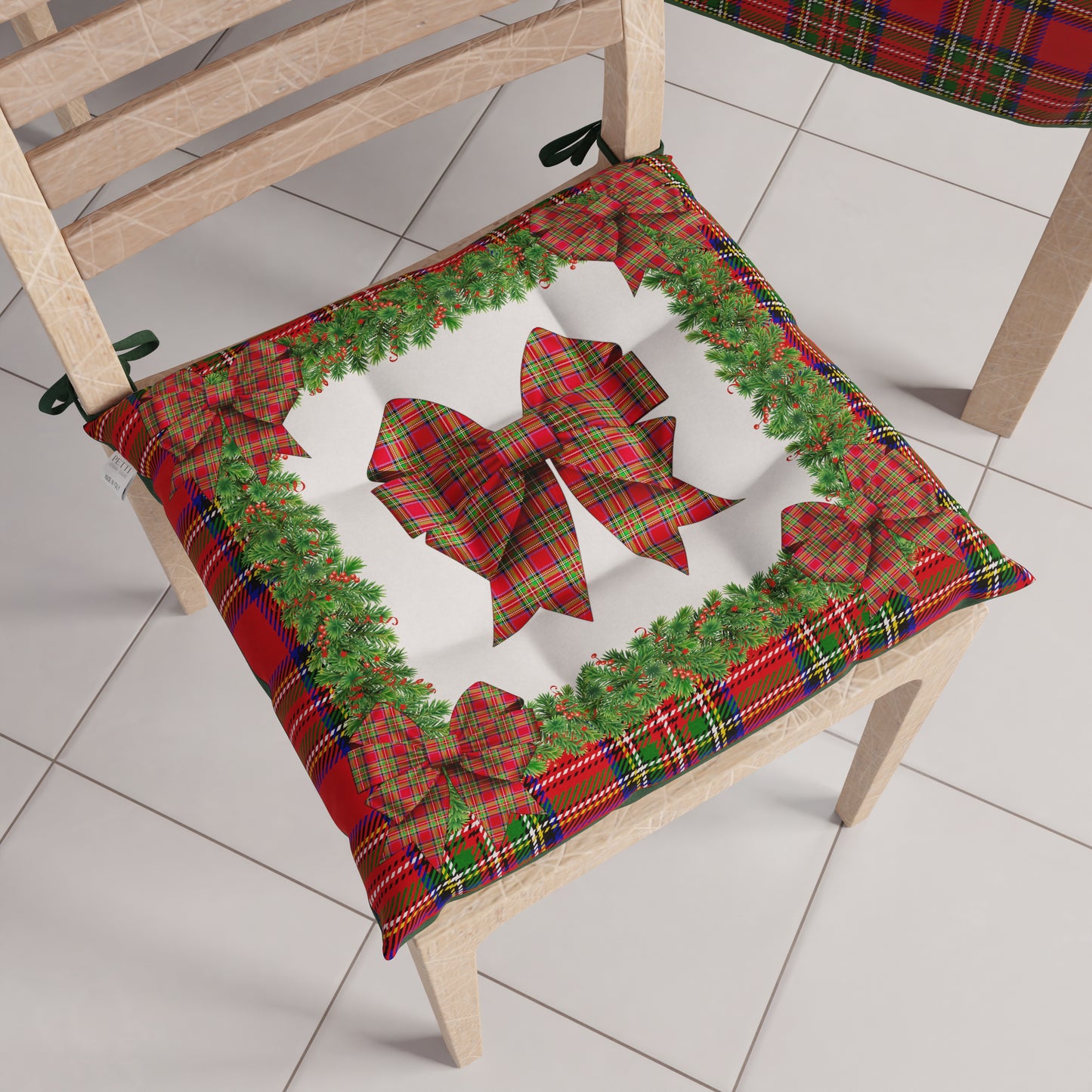 Coussins de chaise de Noël Housses de chaise de Noël 6 pièces Noeud Tartan, motif écossais