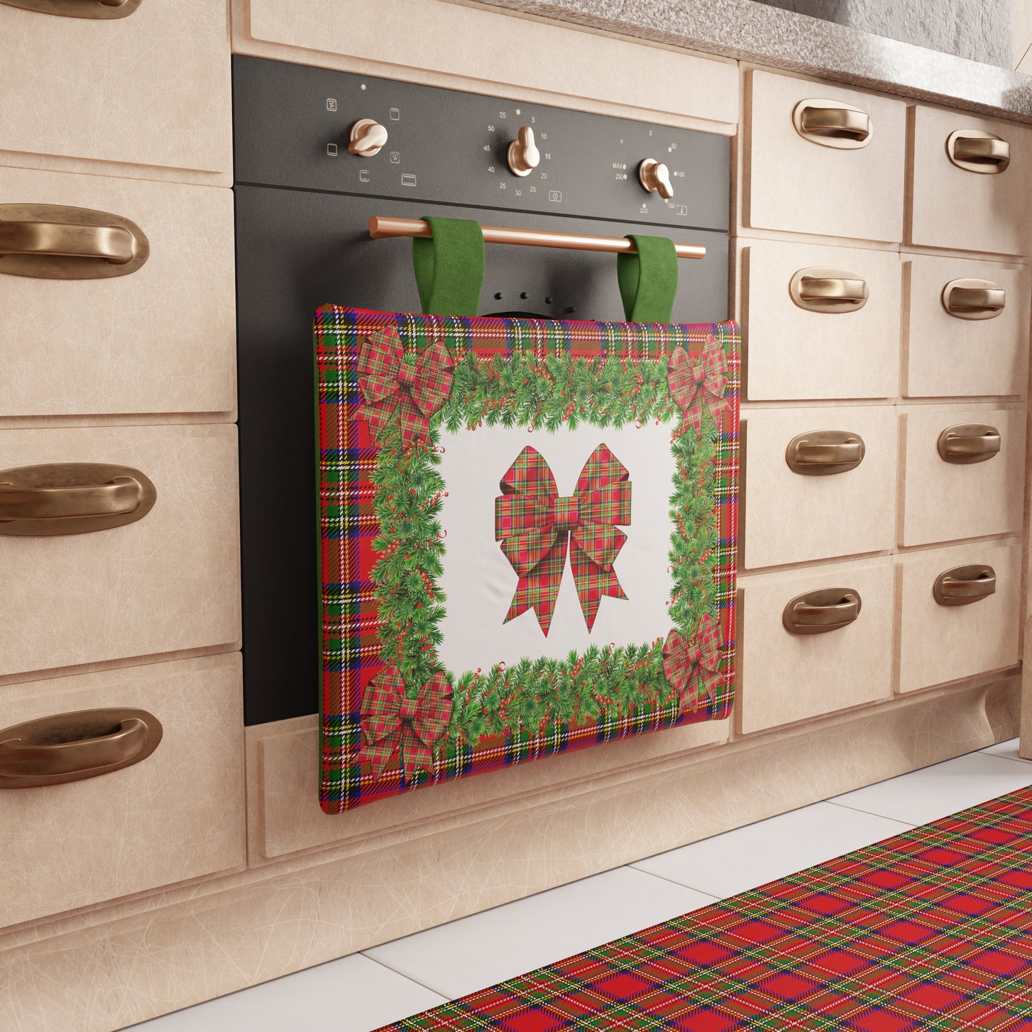 Housse de four de Noël pour cuisine en impression numérique Noeud Tartan, motif écossais