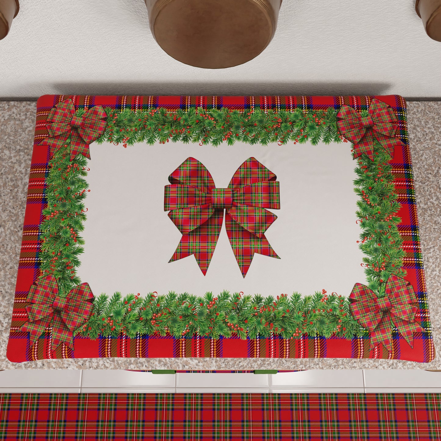 Coprifornello Natalizio Coprifuochi Cucina in Stampa Digitale Fiocco Tartan, Fantasia Scozzese