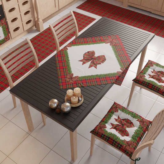 Centrotavola Natalizio per Cucina in Stampa Digitale Fiocco Tartan, Fantasia Scozzese