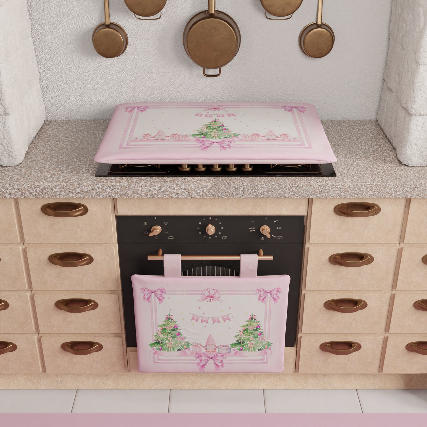 Copriforno Natalizio per Cucina in Stampa Digitale Gnomo Rosa