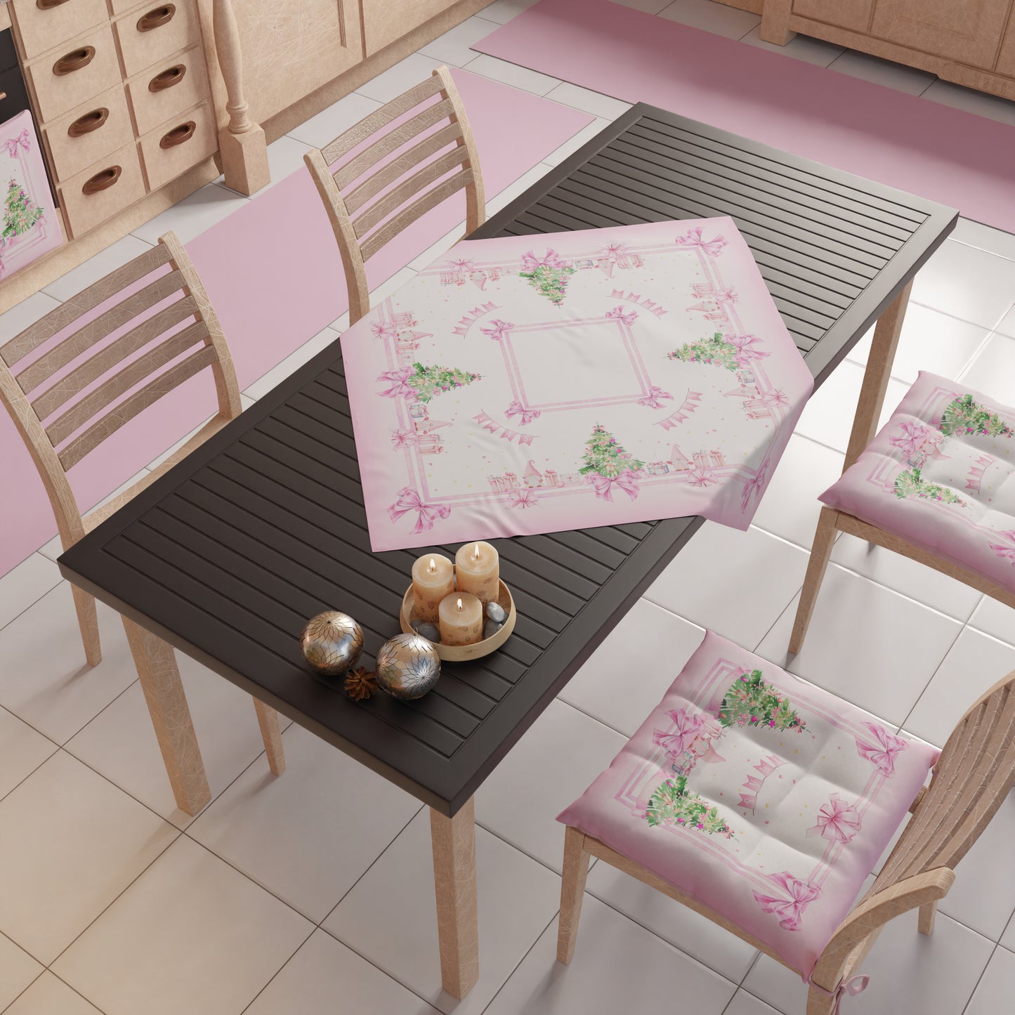 Centre de Table de Noël pour Cuisine en Impression Numérique Gnome Rose