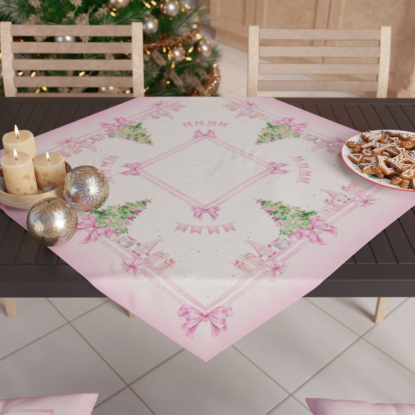 Centre de Table de Noël pour Cuisine en Impression Numérique Gnome Rose