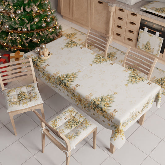 Tovaglia Natalizia, Tovaglia da tavola Antimacchia, Copritavolo da Cucina Xmas Gold