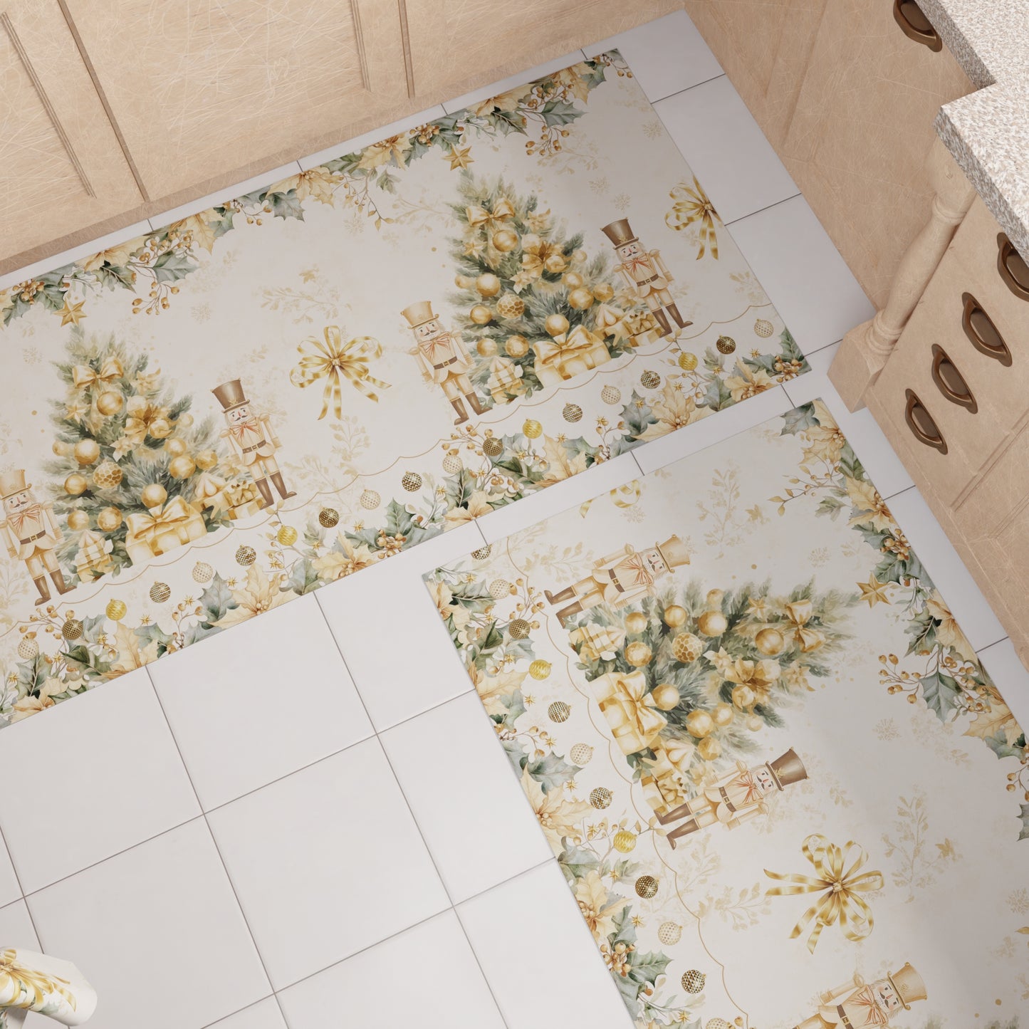 Tappeto Cucina Natalizio Antiscivolo Passatoia Natalizia Cucina lavabile Xmas Gold