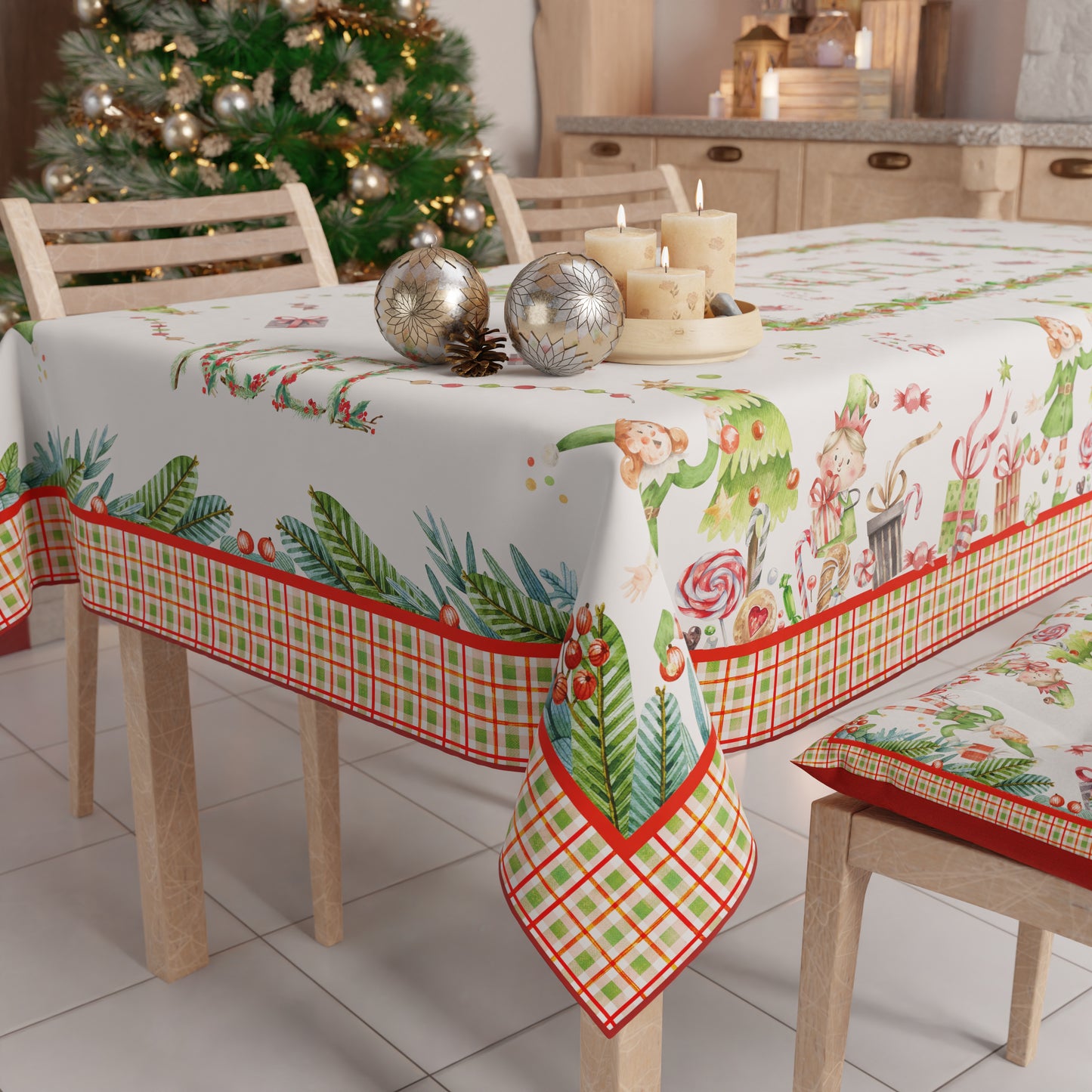 Tovaglia Natalizia, Tovaglia da tavola Antimacchia, Copritavolo da Cucina Noel