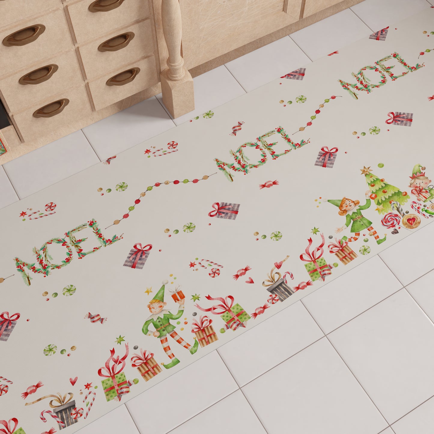 Tapis de cuisine de Noël antidérapant Tapis de cuisine de Noël lavable Noël