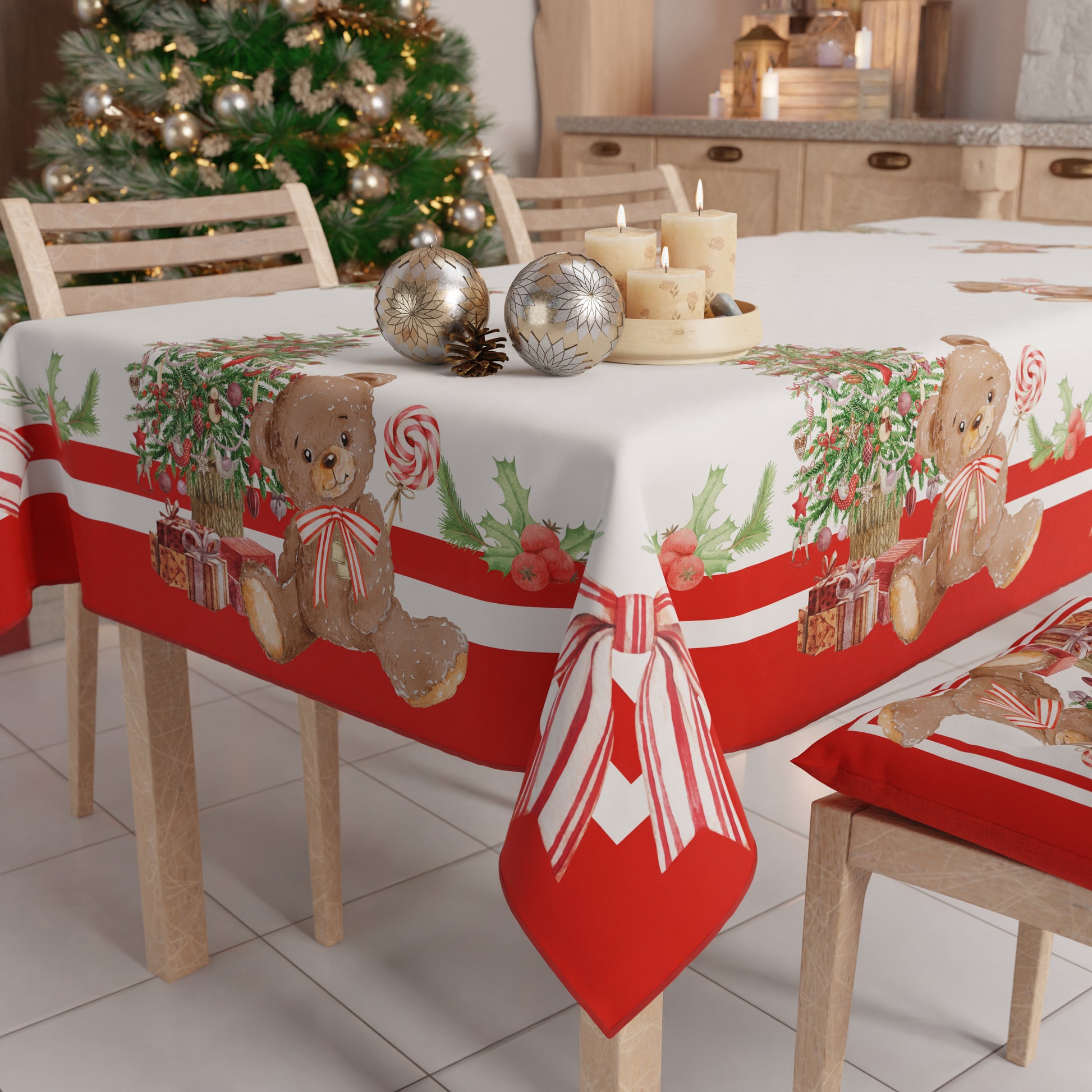 Tovaglia Natalizia Antimacchia Orsetto Copritavolo Natale Made in Italy | PETTI