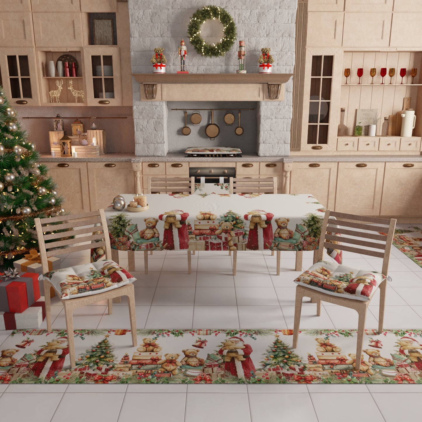 Tapis de Cuisine de Noël Antidérapant Coureur de Noël Lavable Sweet Santa