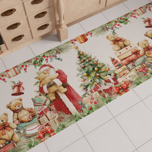 Tapis de Cuisine de Noël Antidérapant Coureur de Noël Lavable Sweet Santa