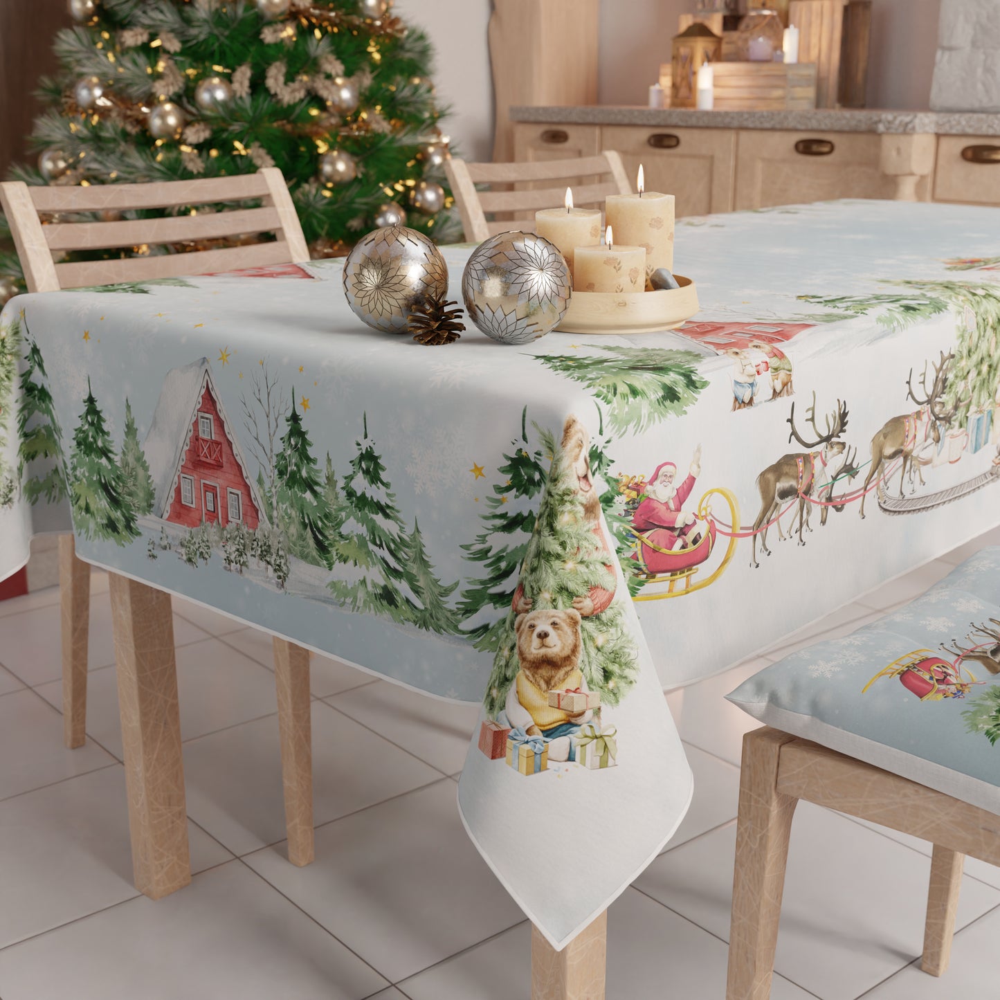 Tovaglia Natalizia, Tovaglia da tavola Antimacchia, Copritavolo da Cucina Snow