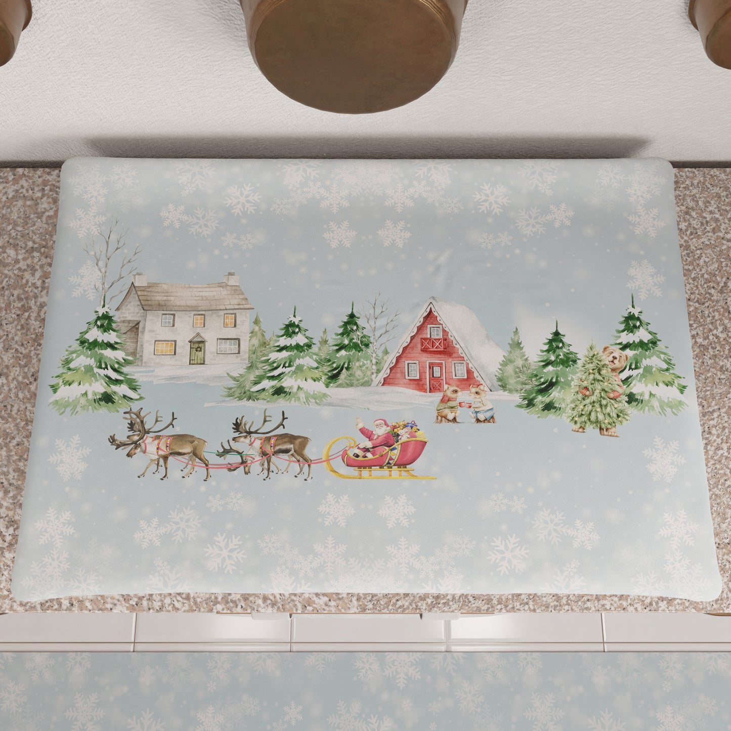Housse de plaque de cuisson de Noël pour cuisine en impression numérique Neige
