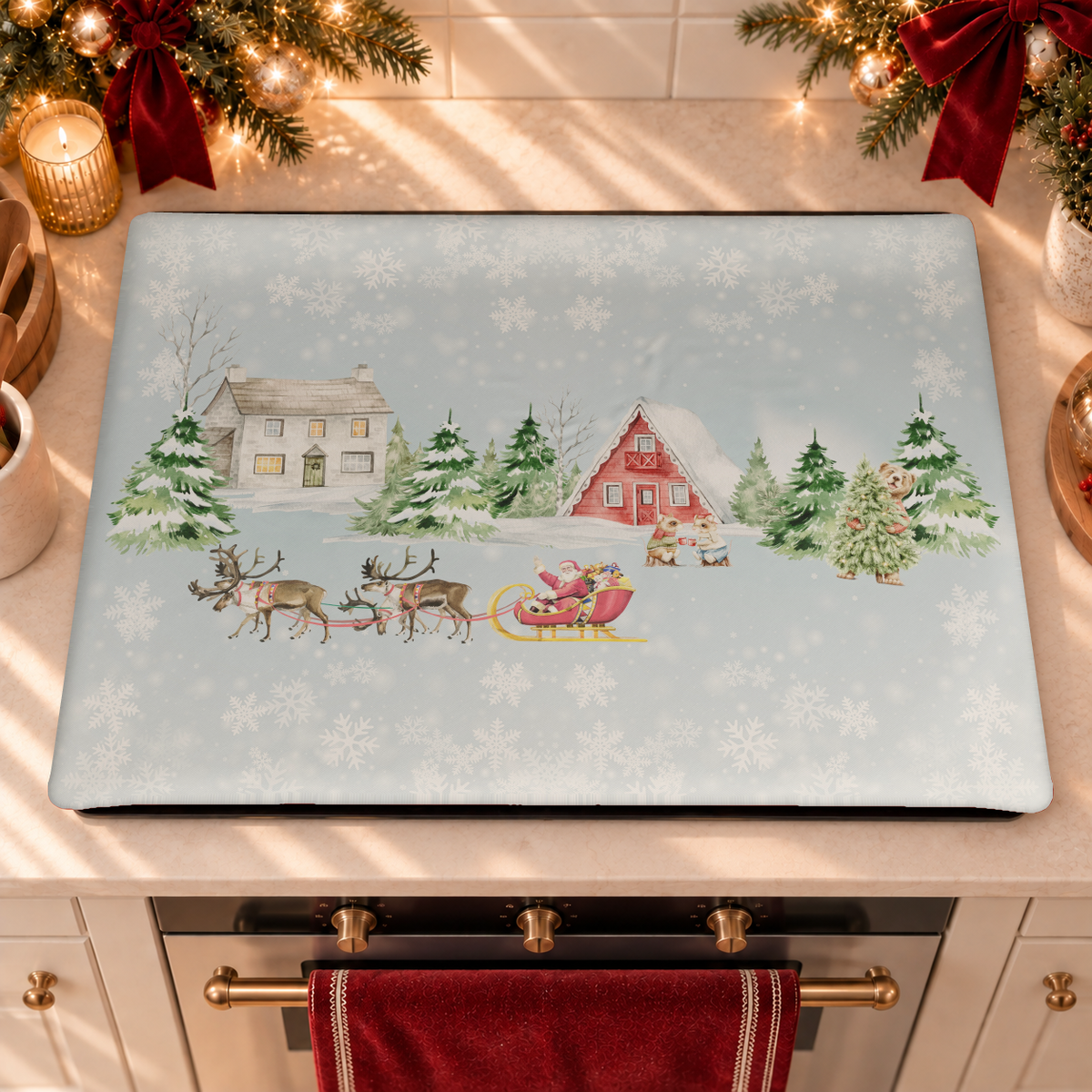 Housse de plaque de cuisson de Noël pour cuisine en impression numérique Neige