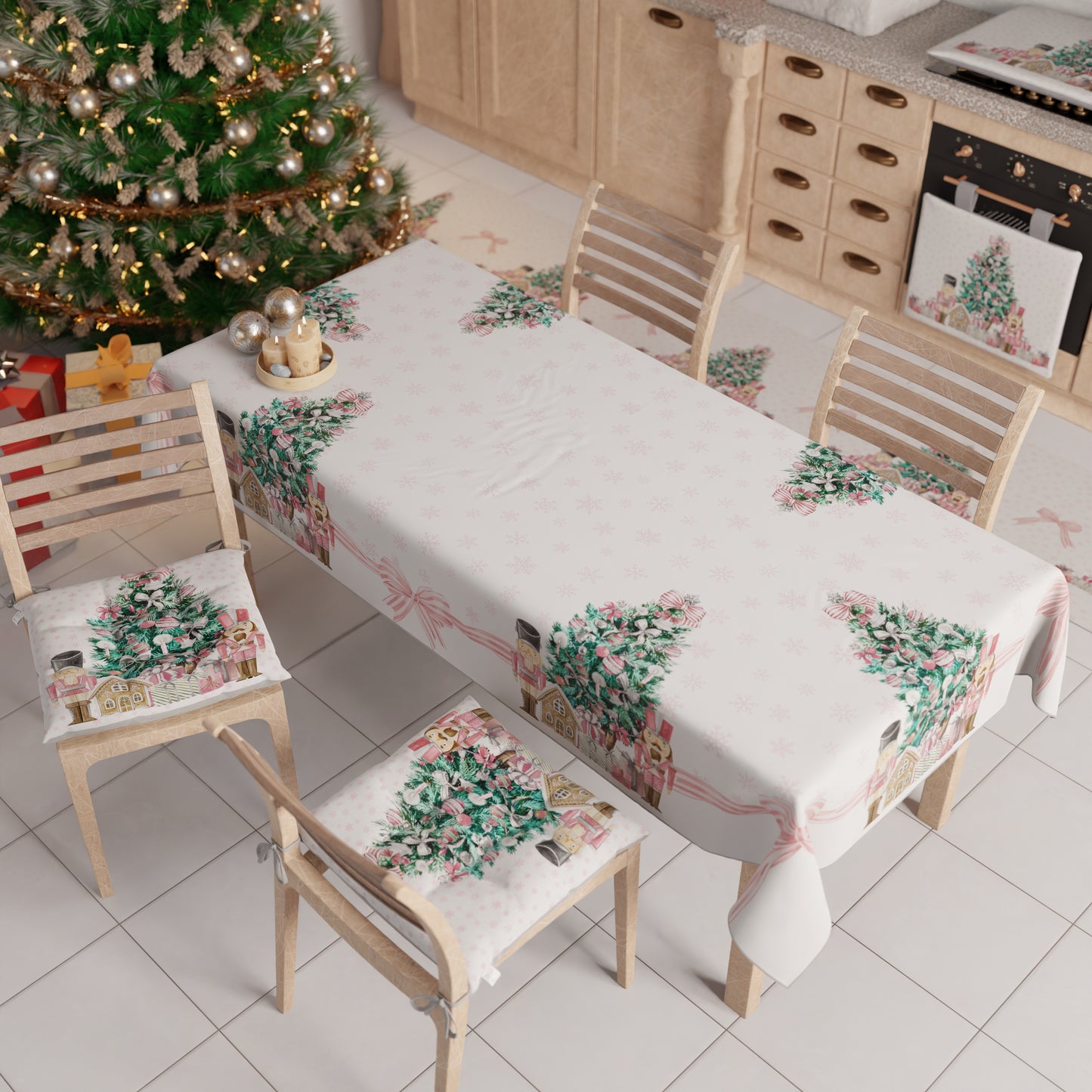 Nappe de Noël, Nappe de table anti-taches, Protège-table de cuisine Soldats de plomb roses