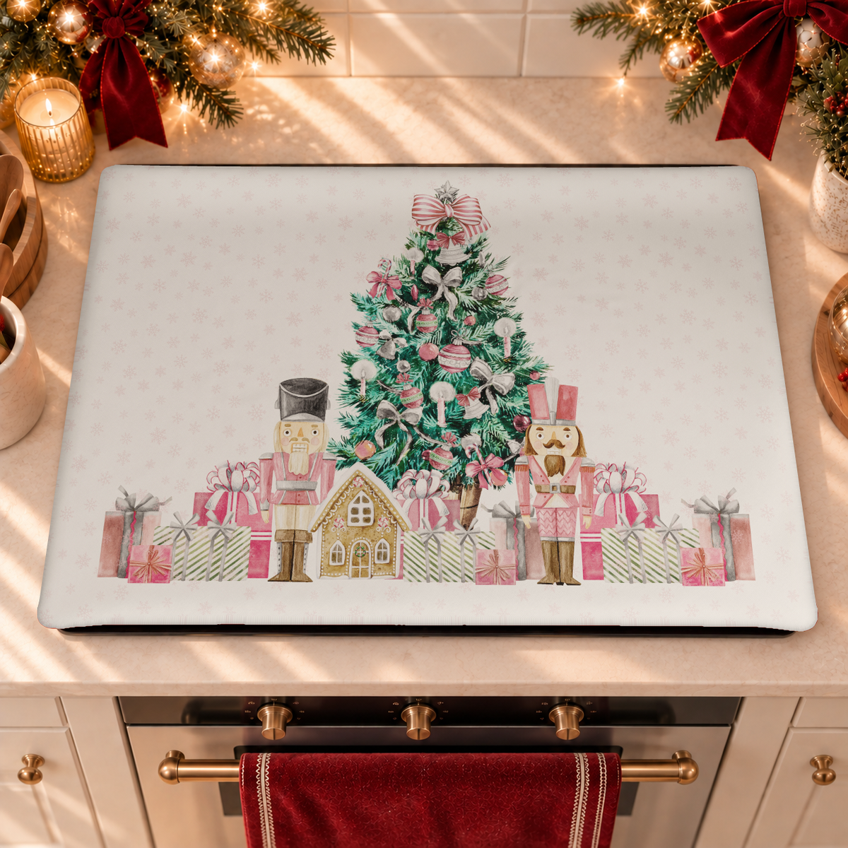 Christmas Stove Cover Kitchen Cover in Digital Print Pink Soldiers