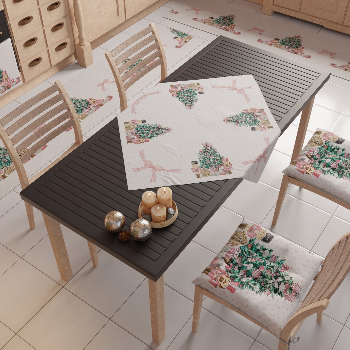 Christmas Centerpiece for Kitchen in Digital Print Pink Soldiers